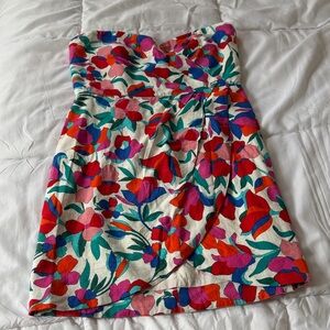 Olivaceous Floral Strapless Dress